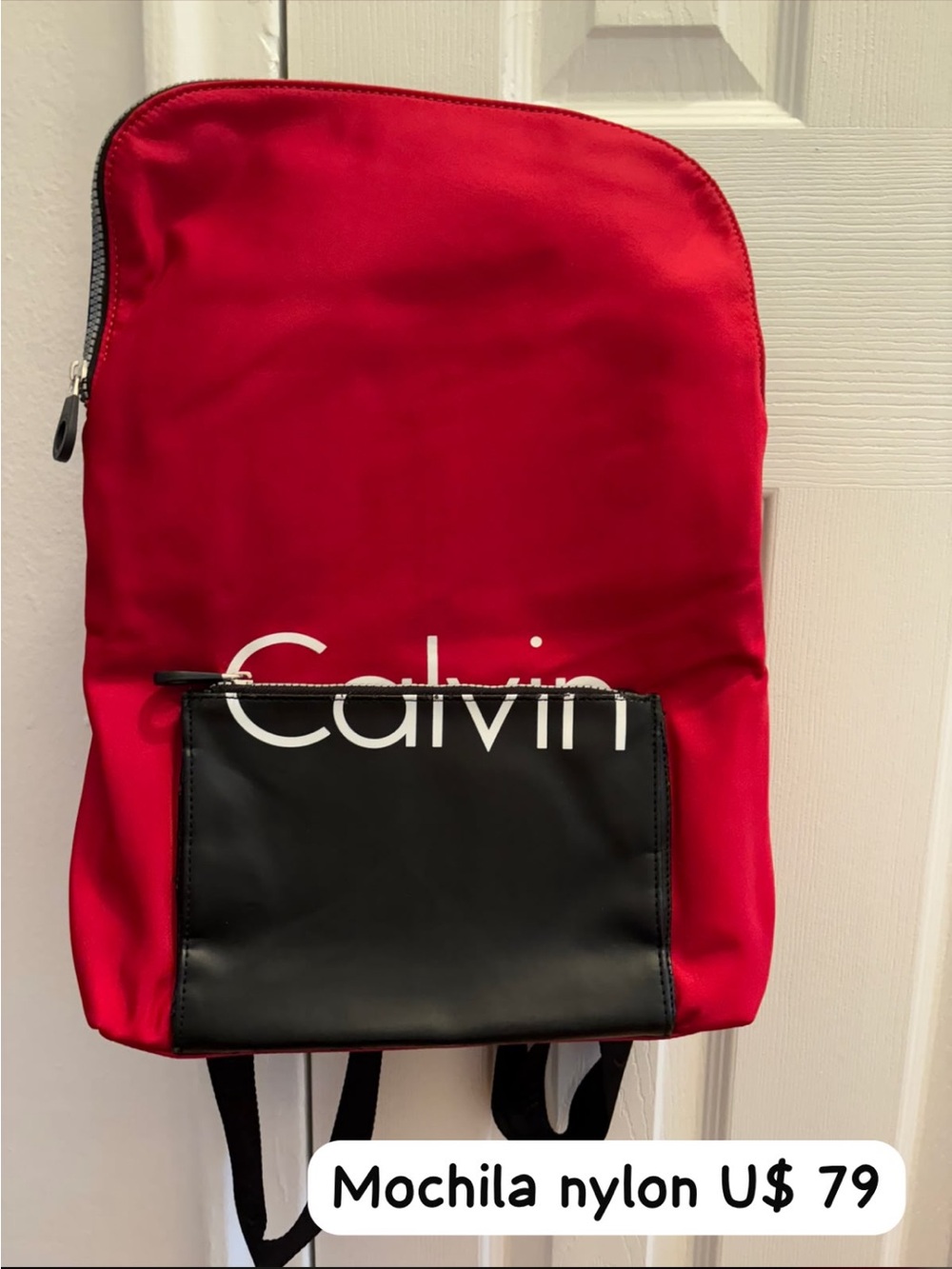 Calvin Klein Red Nylon Backpack with Black Front Pocket